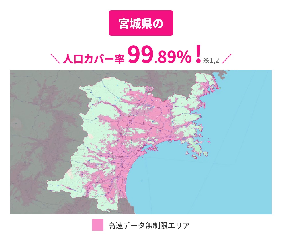 宮城県の楽天モバイル通信エリア