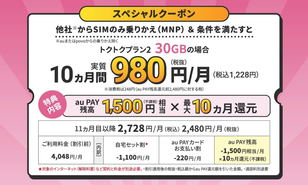 UQ mobile オンラインショップ限定 スペシャルクーポン