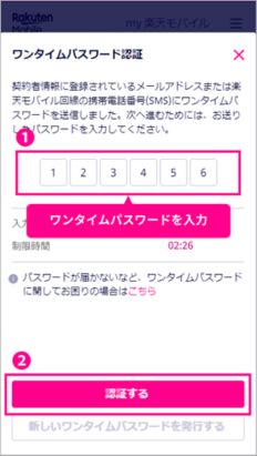 ワンタイムパスワード入力画面