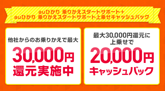 auひかり乗りかえスタートサポート + auひかり乗りかえスタートサポート上乗せキャッシュバック