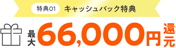 特典01　キャッシュバック特典　最大66,000還元